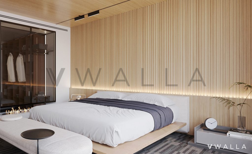 Bedroom Interiors with Fluted wall panel