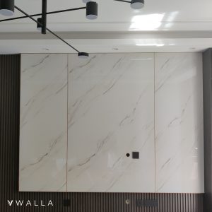 White Gloss Marble TV Feature Wall